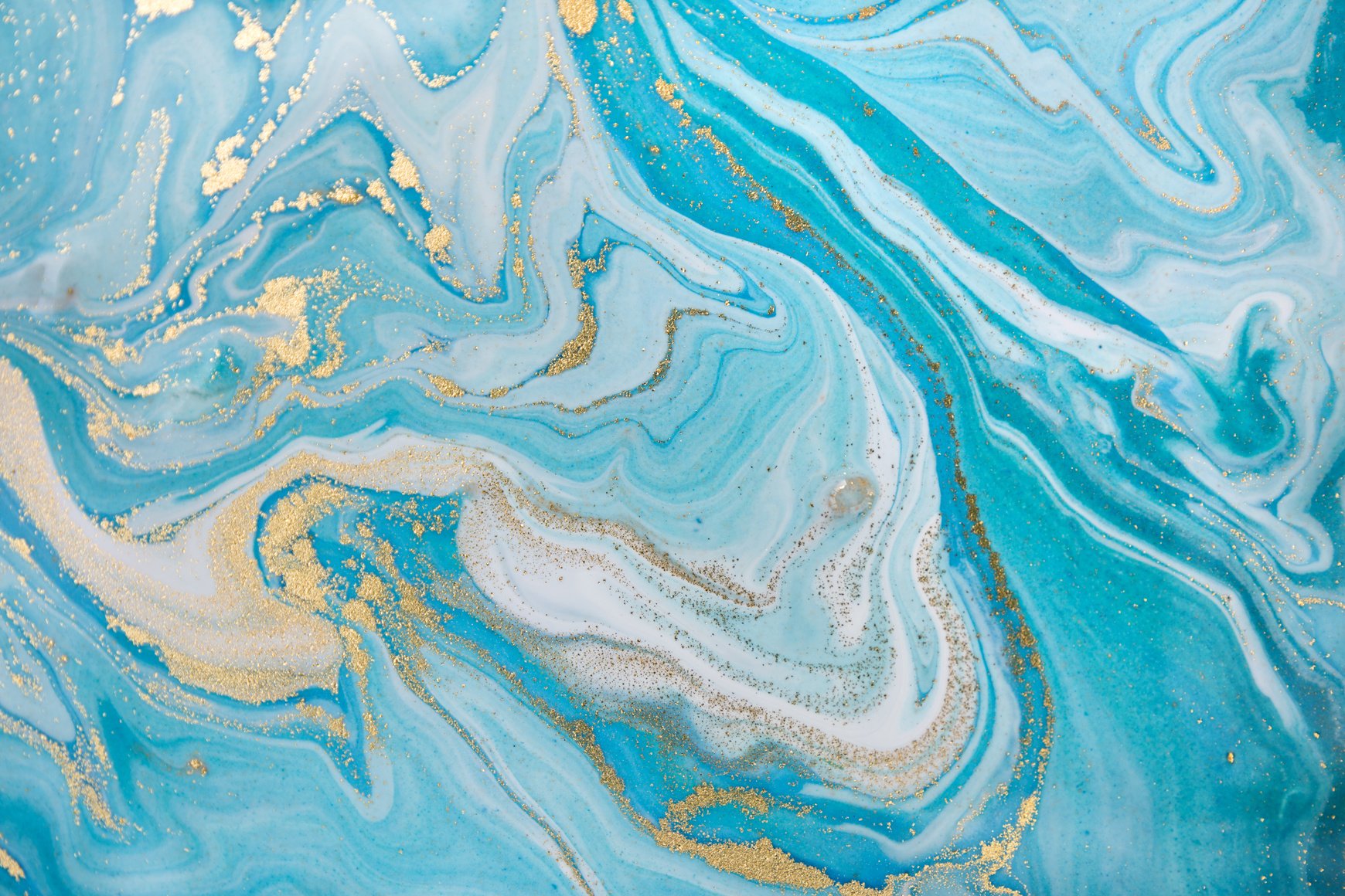 Abstract Marble Mix with Blue Paint and Gold Glitter